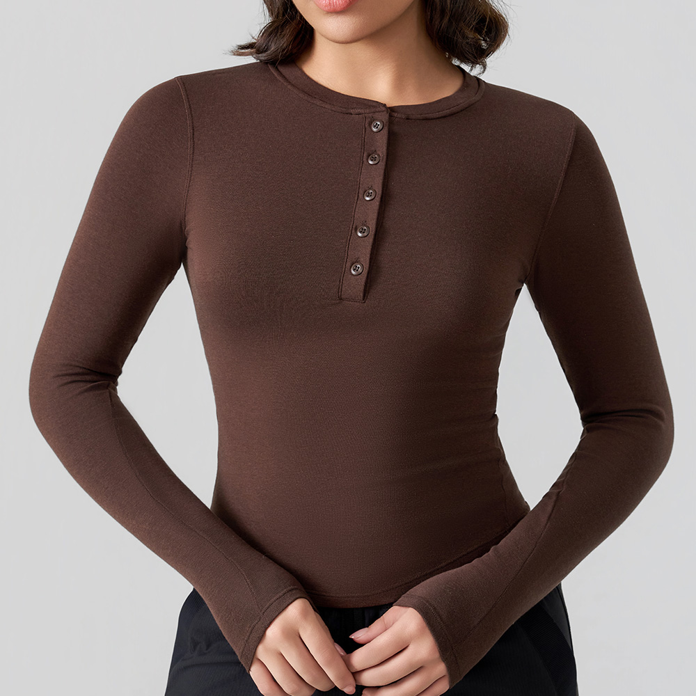 Ribbed Henley Long-Sleeve Sports Top