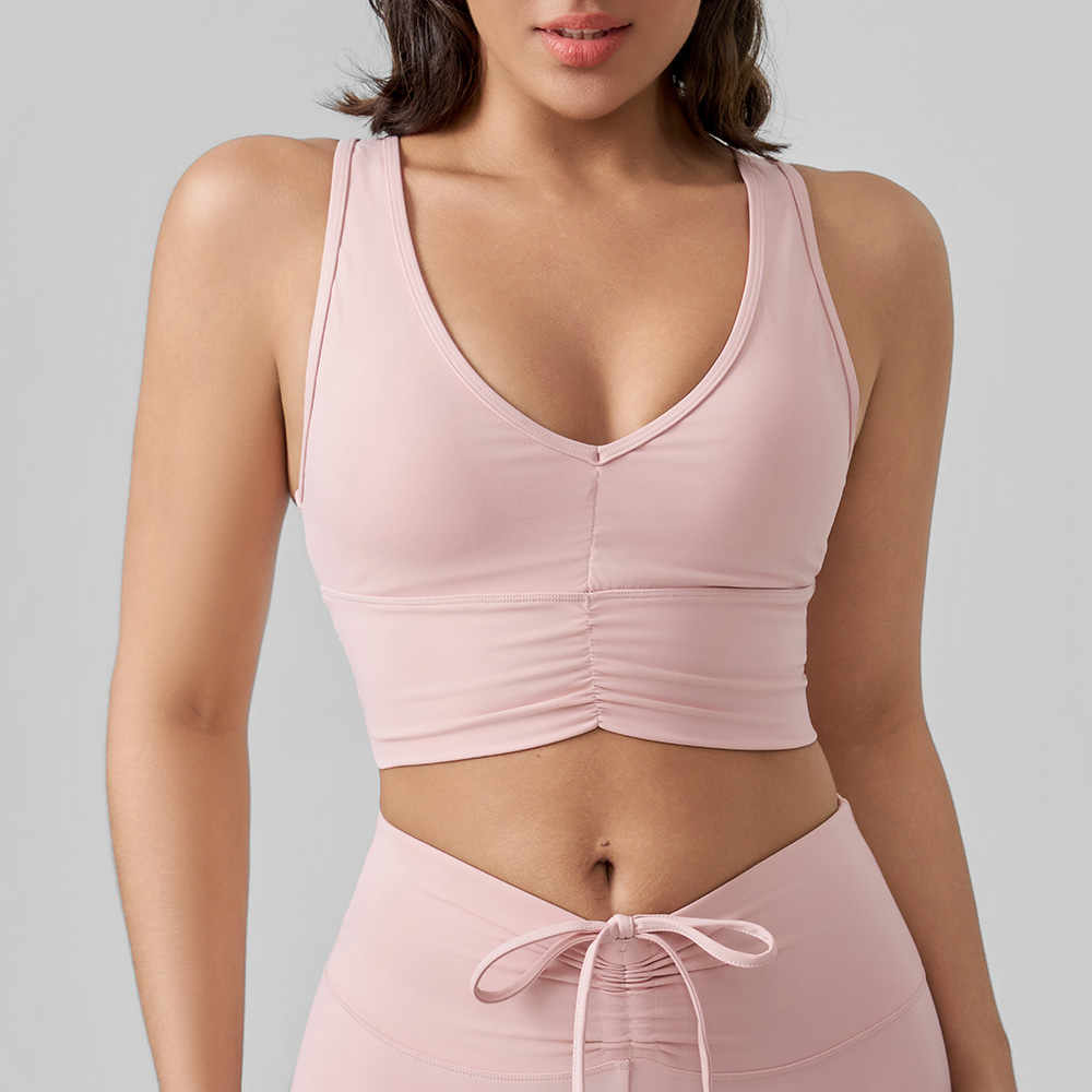 Ruched V-Neck Yoga Sports Bra