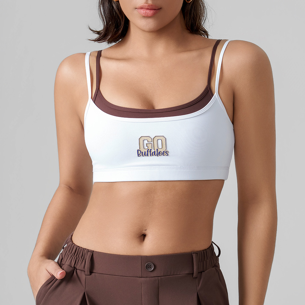 Contrast-Strap Graphic Sports Bra