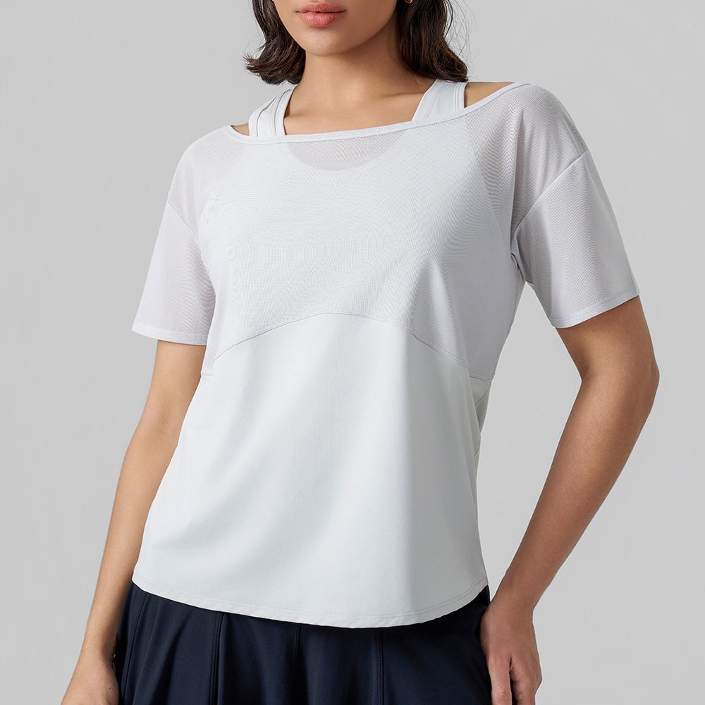 Cold-Shoulder Short-Sleeve Sports Top